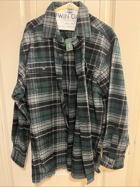 L.L. Bean Dark Green, Black and Gray Plaid Flannel Chanois Button-Down Shirt